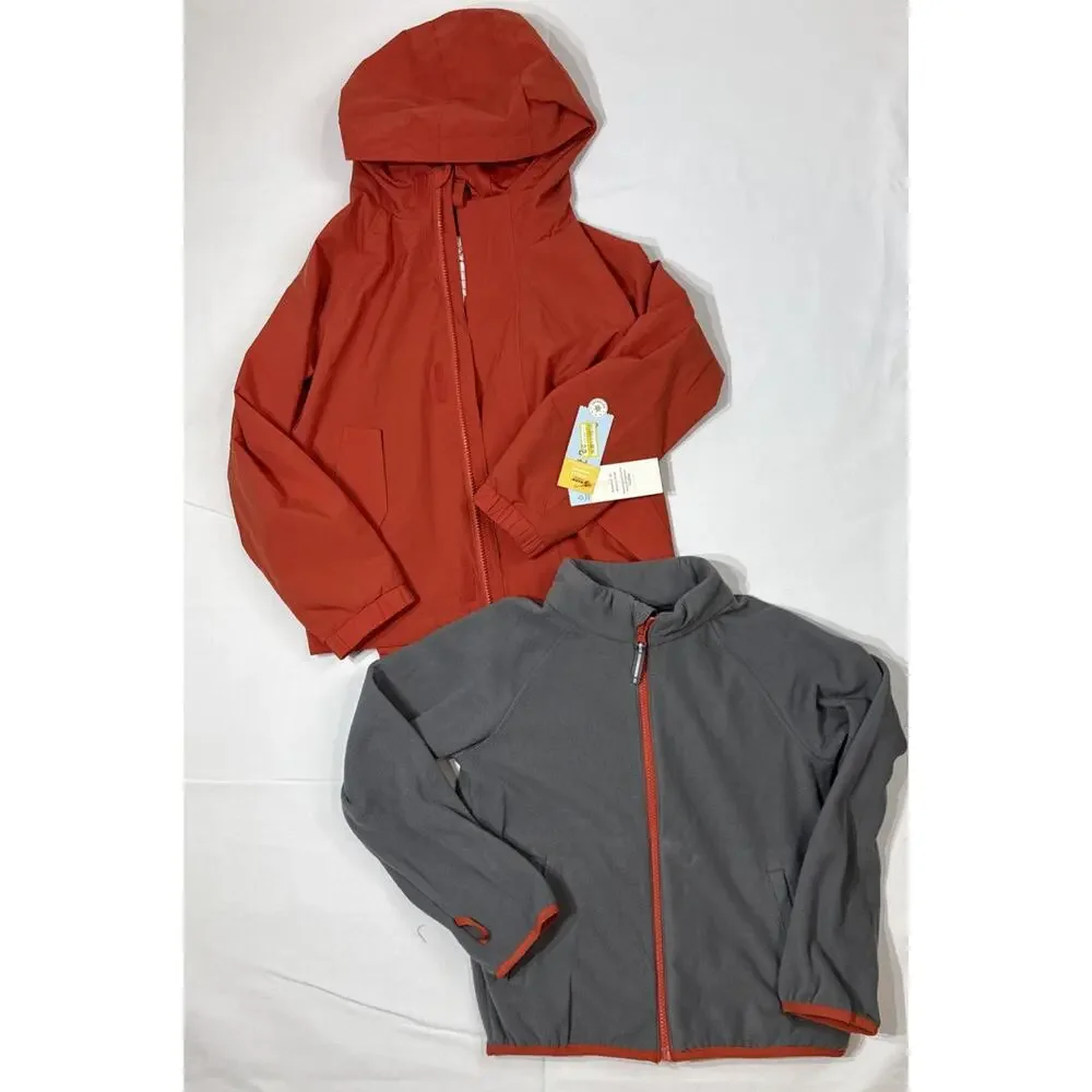 Cat & Jack Kids 3-in-1 Rain Jacket Hooded Fleece Liner Orange Size M (8)